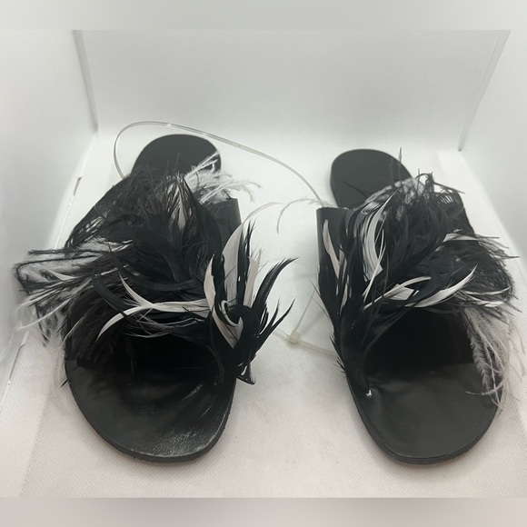 GIA COUTURE Women’s Black Leather Feathers Sandals Slippers SZ 38 New Authentic - Picture 3 of 10